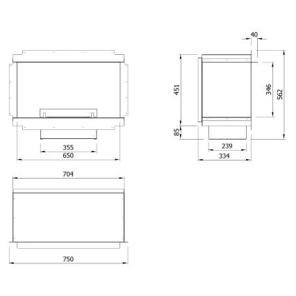 Planika - Integrato universale Caminetto BIO con telecomando 56,2x75 cm 2,5kW/230V