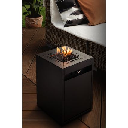 Planika - Caminetto a gas per esterni 79,7x48 cm 10kW 1xAAA nero + coperchio di protezione