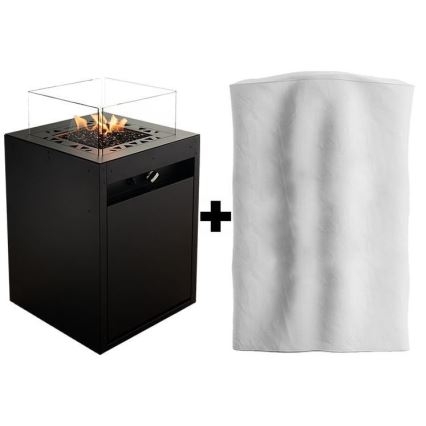 Planika - Caminetto a gas per esterni 79,7x48 cm 10kW 1xAAA nero + coperchio di protezione