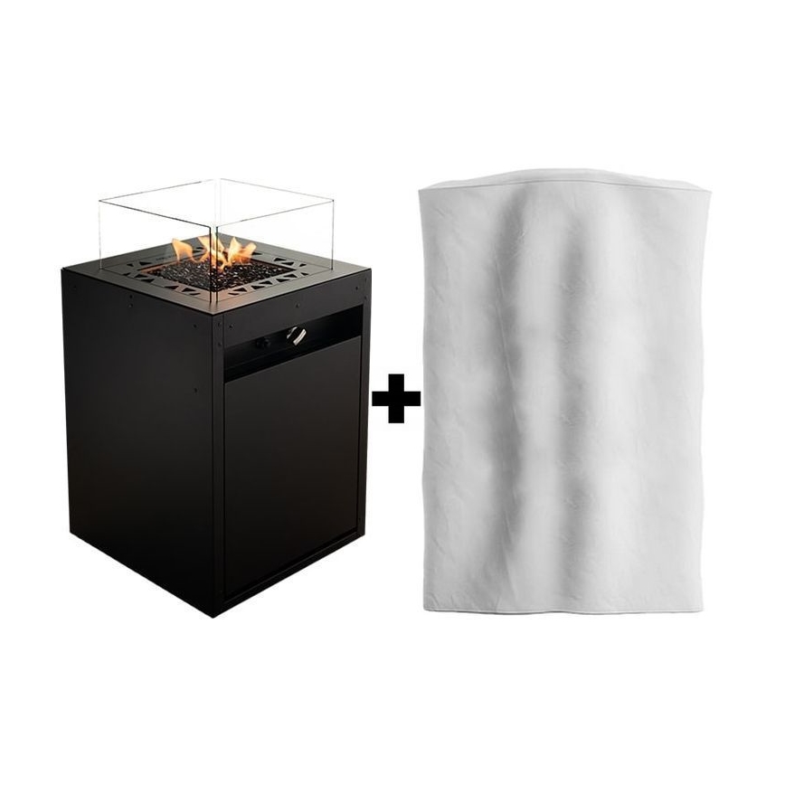 Planika - Caminetto a gas per esterni 79,7x48 cm 10kW 1xAAA nero + coperchio di protezione