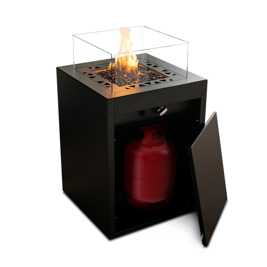 Planika - Caminetto a gas per esterni 79,7x48 cm 10kW 1xAAA nero + coperchio di protezione