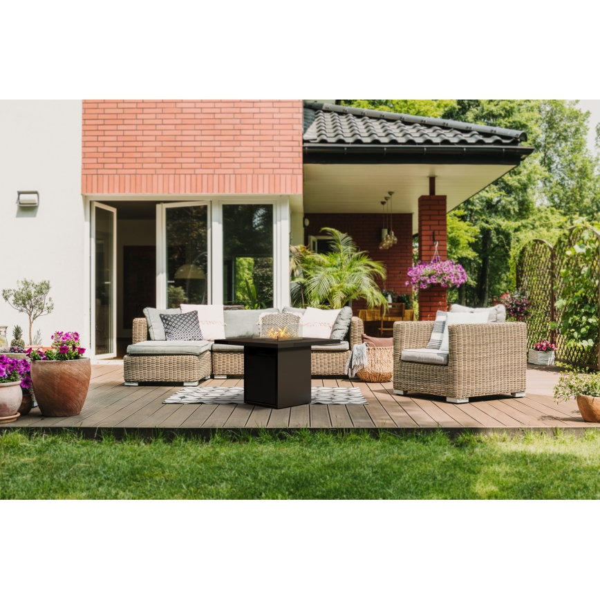 Planika - Caminetto a gas da esterno 79,7x90 cm 10kW 1xAAA nero + copertura di protezione