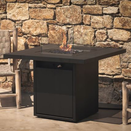 Planika - Caminetto a gas da esterno 79,7x90 cm 10kW 1xAAA nero + copertura di protezione
