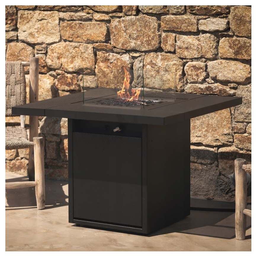 Planika - Caminetto a gas da esterno 79,7x90 cm 10kW 1xAAA nero + copertura di protezione