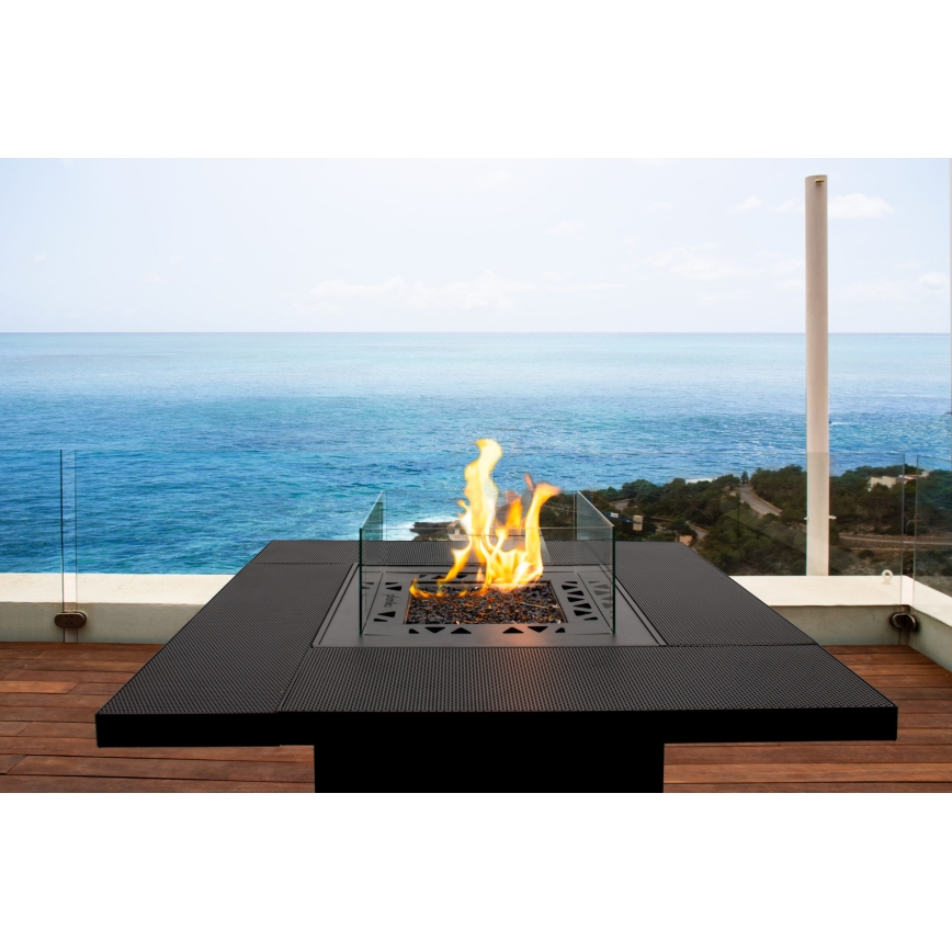Planika - Caminetto a gas da esterno 79,7x90 cm 10kW 1xAAA nero + copertura di protezione