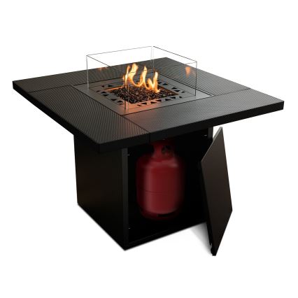 Planika - Caminetto a gas da esterno 79,7x90 cm 10kW 1xAAA nero + copertura di protezione