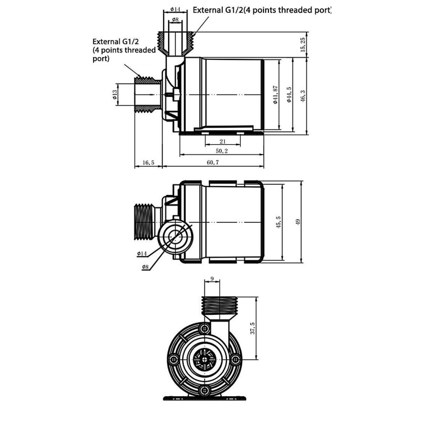 Pompa 12VDC 800l/ora G1/2"