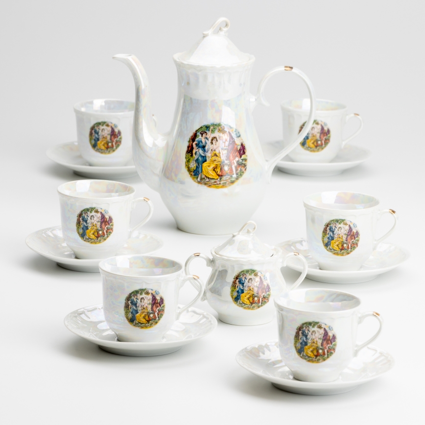 Porcellana tè set perlato bianco
