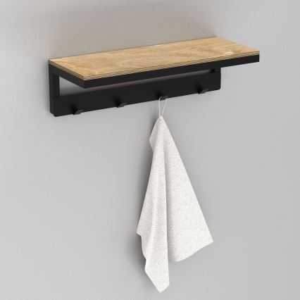 Porta asciugamani da parete con ripiano 10x40 cm nero