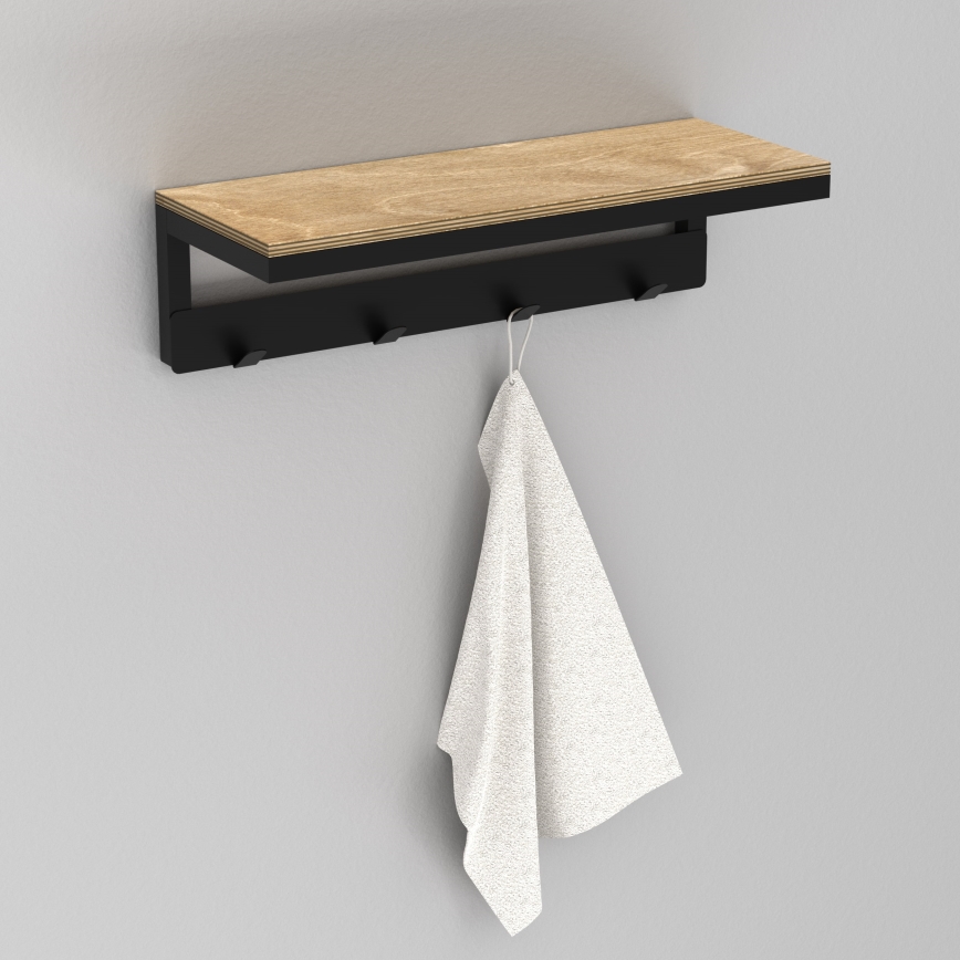 Porta asciugamani da parete con ripiano 10x40 cm nero