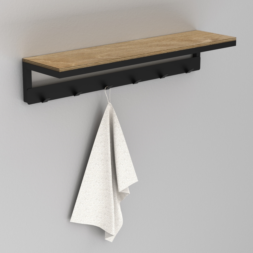 Porta asciugamani da parete con ripiano 10x60 cm nero