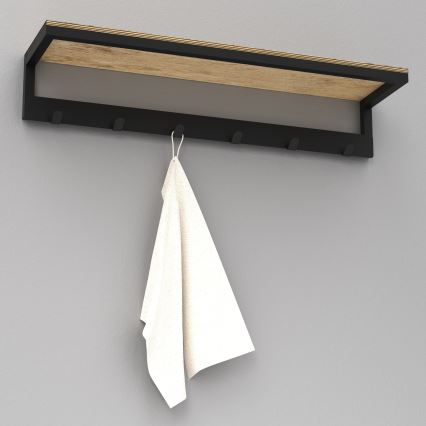Porta asciugamani da parete con ripiano 10x60 cm nero