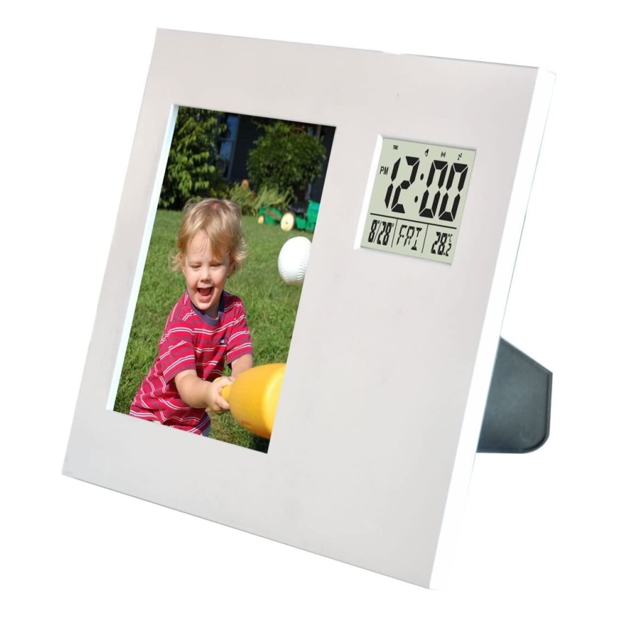 Porta foto con orologio digitale e termometro 2×AAA