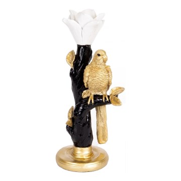 Portacandela pappagallo 13x10x28 cm resina/oro/nero