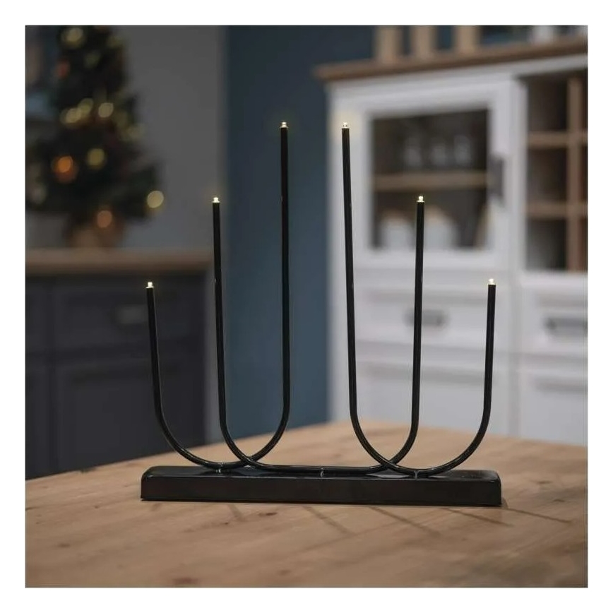 Portacandele natalizio a LED 6xLED/2xAA nero