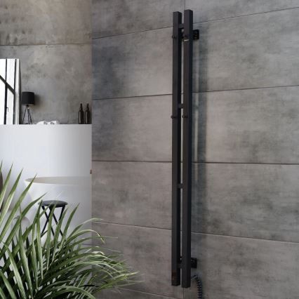 Portasciugamani elettrico con termostato SILOUETTE 187W/230V 120,6 cm IP44 nero destra quadrato