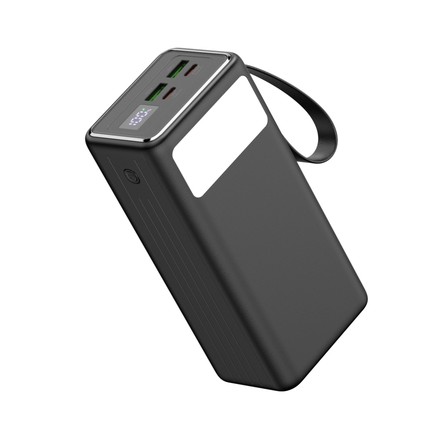Power Bank 40000 mAh 65W Power Delivery 2xUSB-A + 2xUSB-C con Torcia LED con gancio e magnete e USB-C cavo 1m nero
