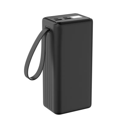 Power Bank 40000 mAh 65W Power Delivery 2xUSB-A + 2xUSB-C con Torcia LED con gancio e magnete e USB-C cavo 1m nero