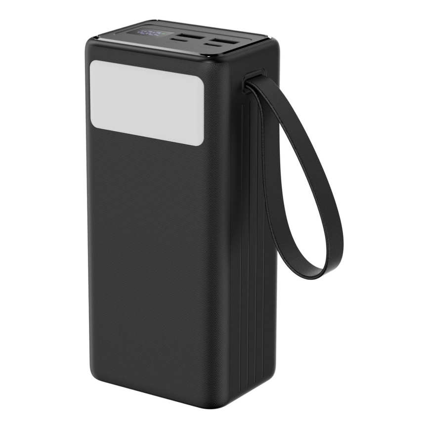 Power Bank 40000 mAh 65W Power Delivery 2xUSB-A + 2xUSB-C con Torcia LED con gancio e magnete e USB-C cavo 1m nero