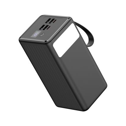 Power Bank 60000 mAh 20W Power Delivery 4xUSB-A + 2xUSB-C con Torcia LED con gancio e magnete e USB-C cavo 1m nero