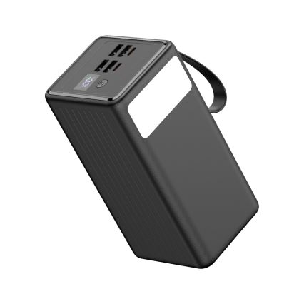 Power Bank 60000 mAh 65W Power Delivery 4xUSB-A + 2xUSB-C con Torcia LED con gancio e magnete e USB-C cavo 1m nero