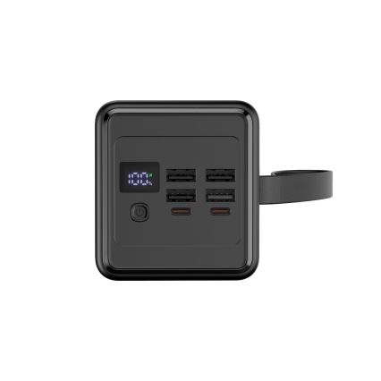 Power Bank 60000 mAh 65W Power Delivery 4xUSB-A + 2xUSB-C con Torcia LED con gancio e magnete e USB-C cavo 1m nero