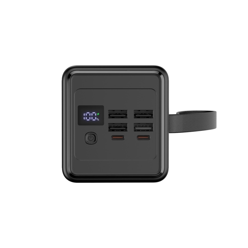Power Bank 60000 mAh 65W Power Delivery 4xUSB-A + 2xUSB-C con Torcia LED con gancio e magnete e USB-C cavo 1m nero