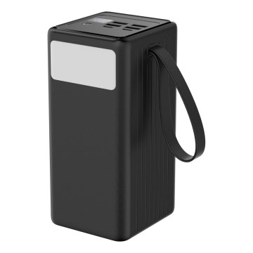 Power Bank 60000 mAh 65W Power Delivery 4xUSB-A + 2xUSB-C con Torcia LED con gancio e magnete e USB-C cavo 1m nero