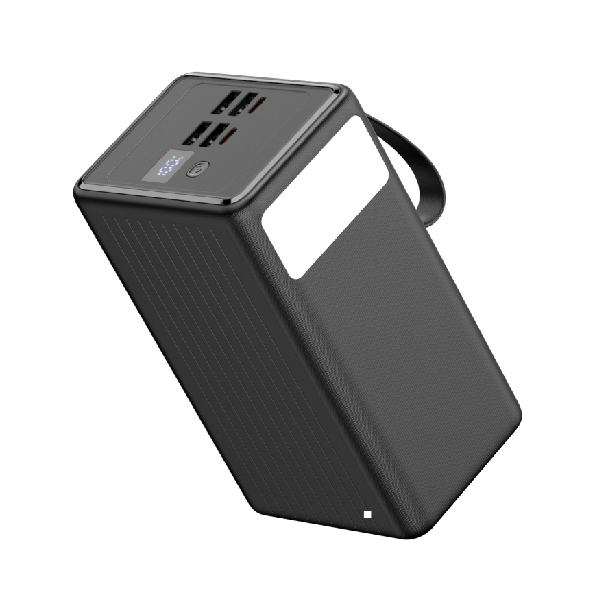 Power Bank 70000 mAh 20W Power Delivery 4xUSB-A + 2xUSB-C con Torcia LED con gancio e magnete e USB-C cavo 1m nero