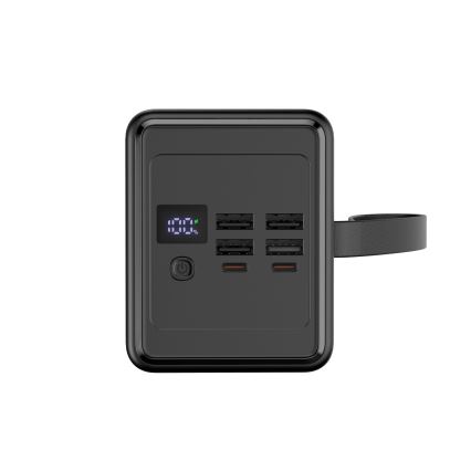 Power Bank 70000 mAh 20W Power Delivery 4xUSB-A + 2xUSB-C con Torcia LED con gancio e magnete e USB-C cavo 1m nero