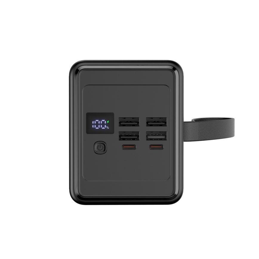 Power Bank 70000 mAh 20W Power Delivery 4xUSB-A + 2xUSB-C con Torcia LED con gancio e magnete e USB-C cavo 1m nero