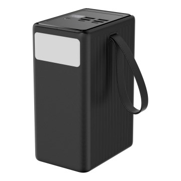Power Bank 80.000 mAh, Power Delivery 65 W, 4× USB-A + 2× USB-C, con torcia LED e cavo USB-C da 1 m, nero
