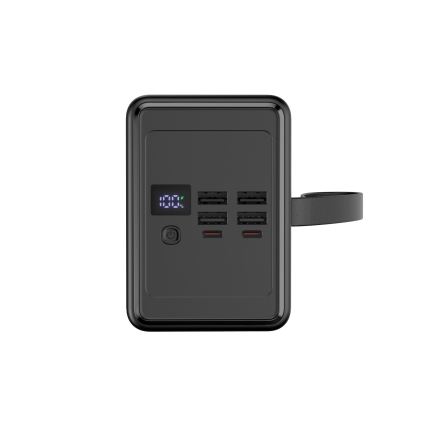 Power Bank 8000 mAh con Power Delivery, 4× USB-A + 2× USB-C, torcia LED e cavo USB-C 1 m, nero