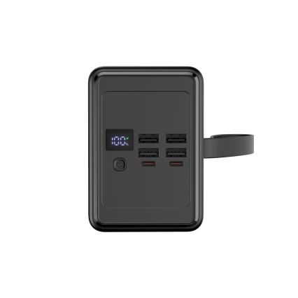 Power Bank 80000 mAh 20W Power Delivery 4xUSB-A + 2xUSB-C con Torcia LED con gancio e magnete e USB-C cavo 1m nero