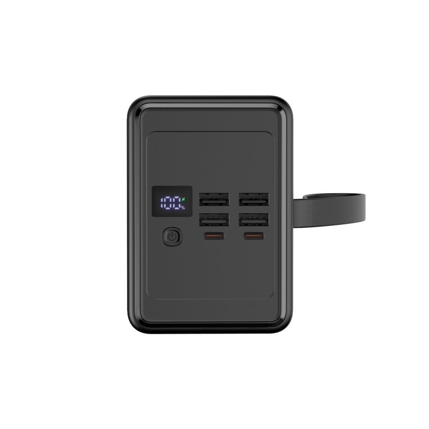 Power Bank 80000 mAh 20W Power Delivery 4xUSB-A + 2xUSB-C con Torcia LED con gancio e magnete e USB-C cavo 1m nero