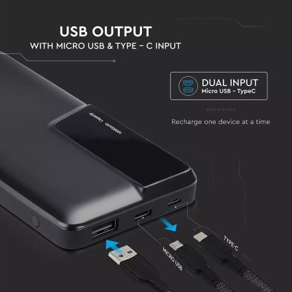 Power Bank con display 10000mAh/3,7V nero