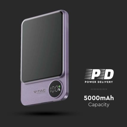 Power Bank con display magnetico Power Delivery 5000mAh/20W/5V viola