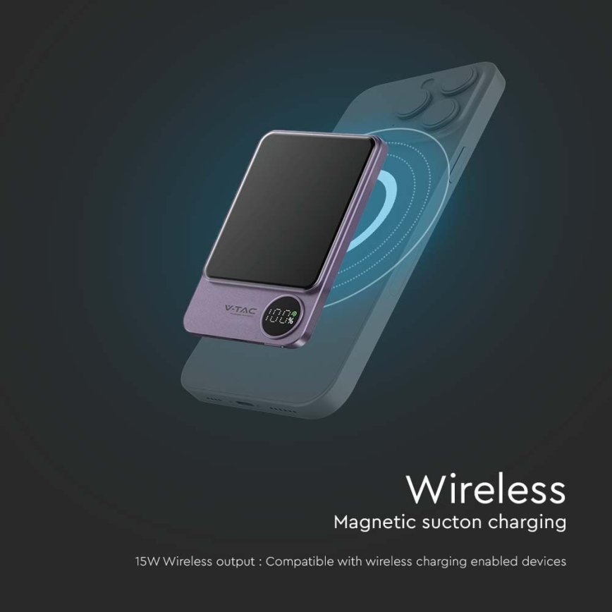Power Bank con display magnetico Power Delivery 5000mAh/20W/5V viola