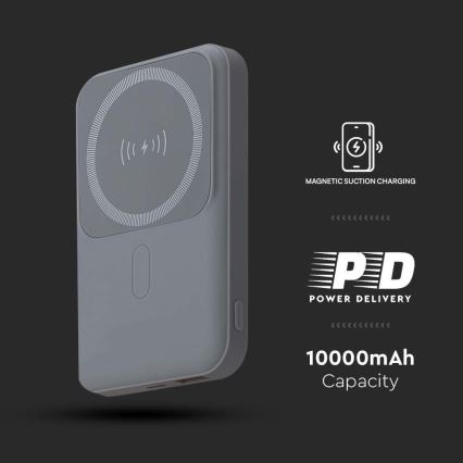 Power Bank magnetico con ricarica wireless Power Delivery 10 000mAh/20W/3,7V grigio