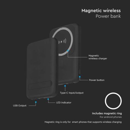 Power Bank magnetico con ricarica wireless Power Delivery 10 000mAh/20W/3,7V nero