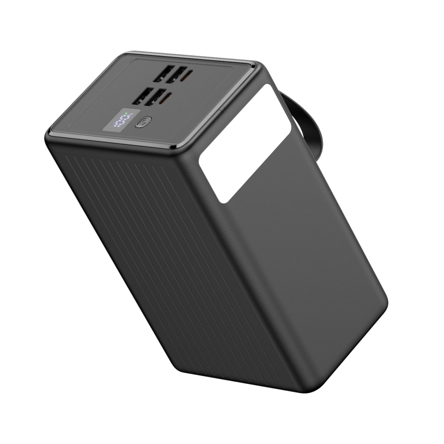 Power Bank 80.000 mAh, Power Delivery 65 W, 4× USB-A + 2× USB-C, con torcia LED e cavo USB-C da 1 m, nero