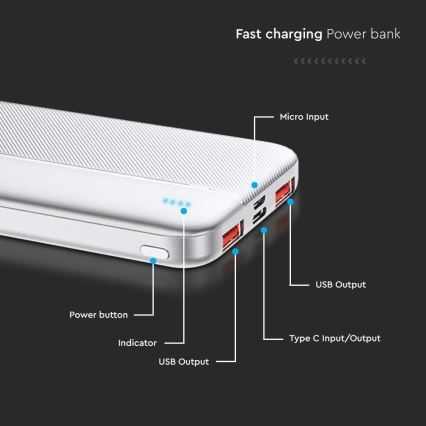 Power Bank Power Delivery 10000mAh/22,5W/5V argento