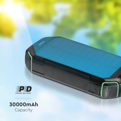 Power Bank solare con torcia elettrica Power Delivery 30000mAh/20W/5V nero