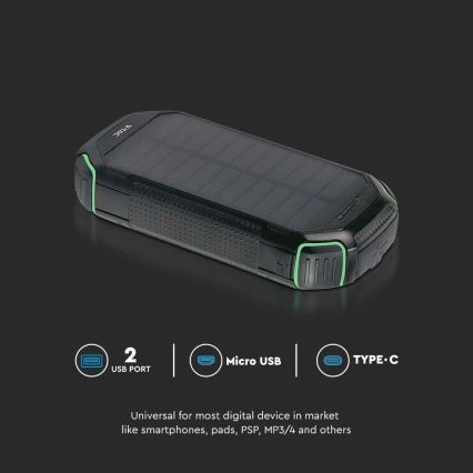 Power Bank solare con torcia elettrica Power Delivery 30000mAh/20W/5V nero