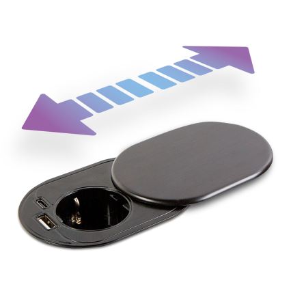 Presa da incasso con sportello scorrevole 1 presa + USB-C + USB-A nera