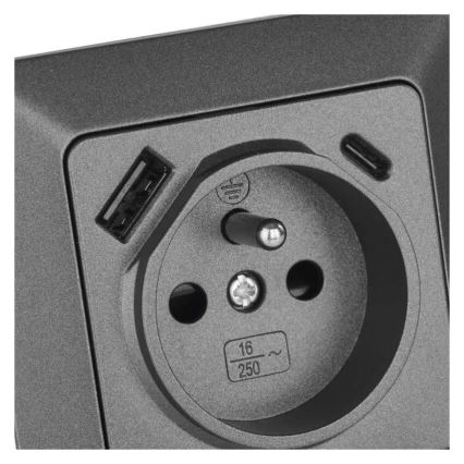 Presa da parete domestica tipo francese con USB-A+USB-C, 250V/16A, antracite