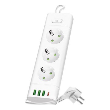 Presa multipla con interruttore LINEA PRO 3x230V + 3xUSB-A + 1xUSB-C SCHUKO 3 m bianco