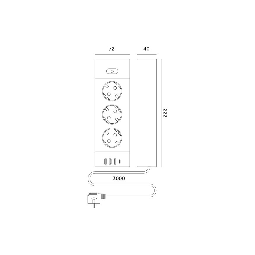 Presa multipla con interruttore LINEA PRO 3x230V + 3xUSB-A + 1xUSB-C SCHUKO 3 m bianco