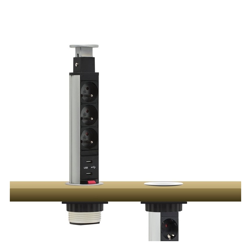 Presa per palo collegabile da tavolo 2x230V + 2xUSB