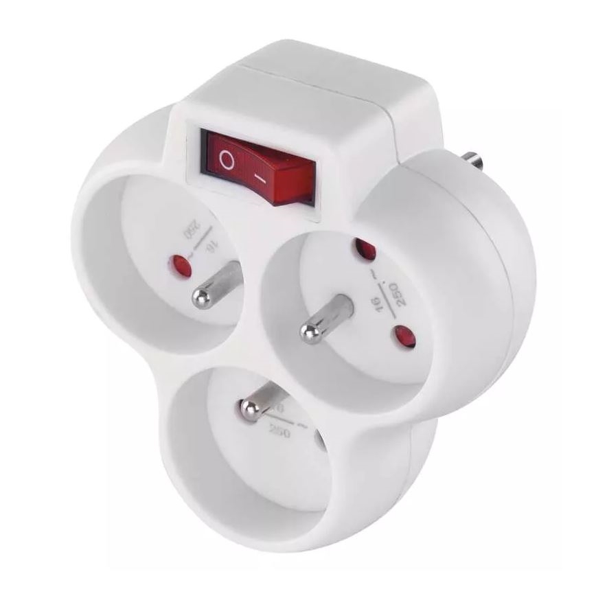 Presa sdoppiata con interruttore 3x10A/230V